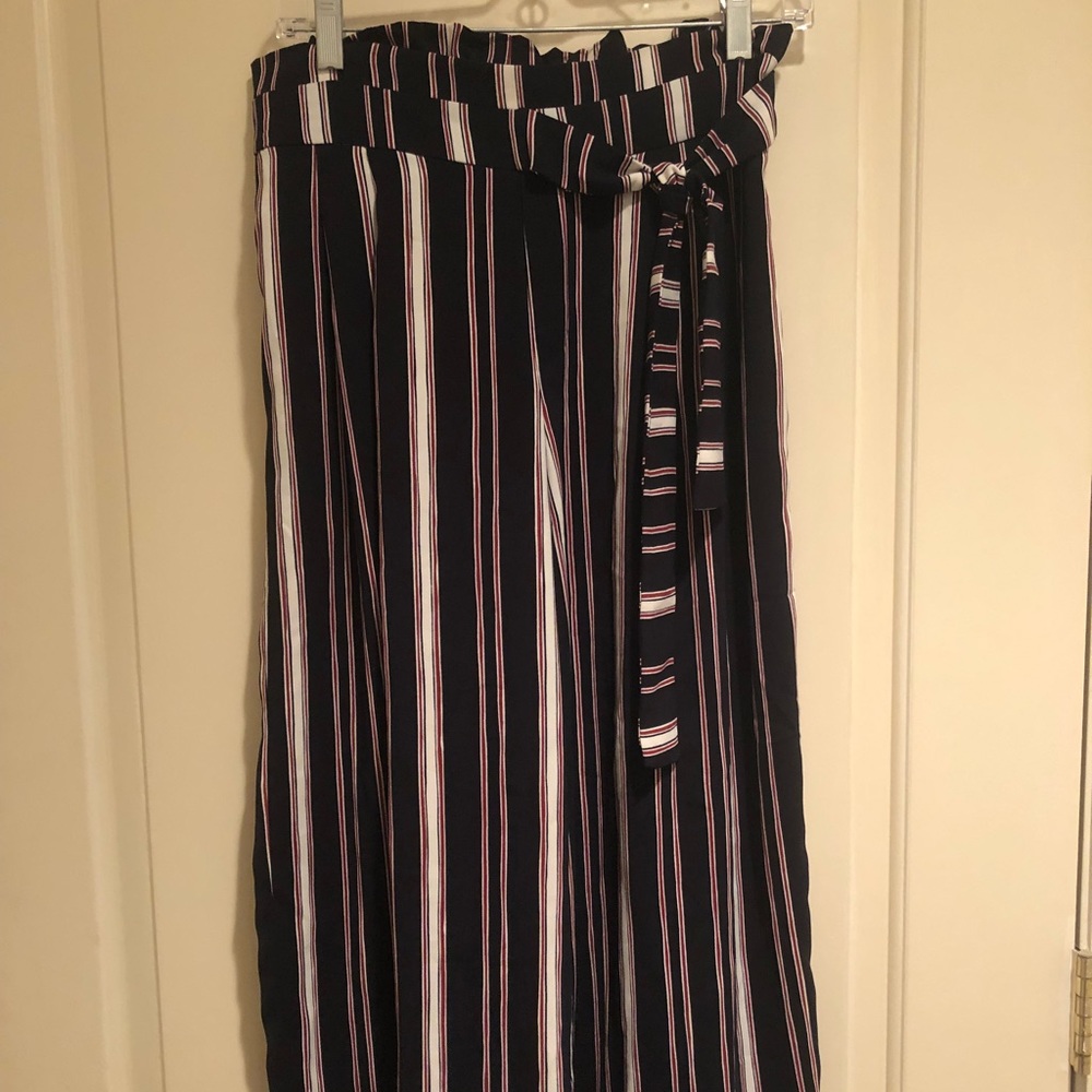 Zara culotte pant - navy with red & white stripes